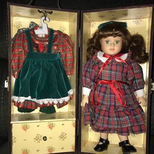 12” porcelain doll with wooden carrying case